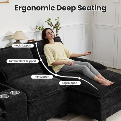125" U Shaped Cloud Modular Sectional Couch for Living Room, Small Comfy Chenille Sofa with Double Chaise Lounge,, Customized