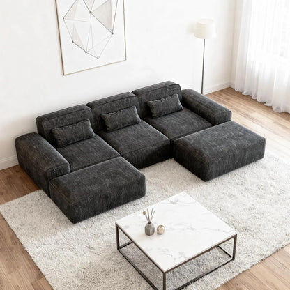 110" U Shaped Modular Cloud Sectional Sofa, Boneless Couch with 2 Ottomans for Living Room, 3-Seater Deep Seat, Customized