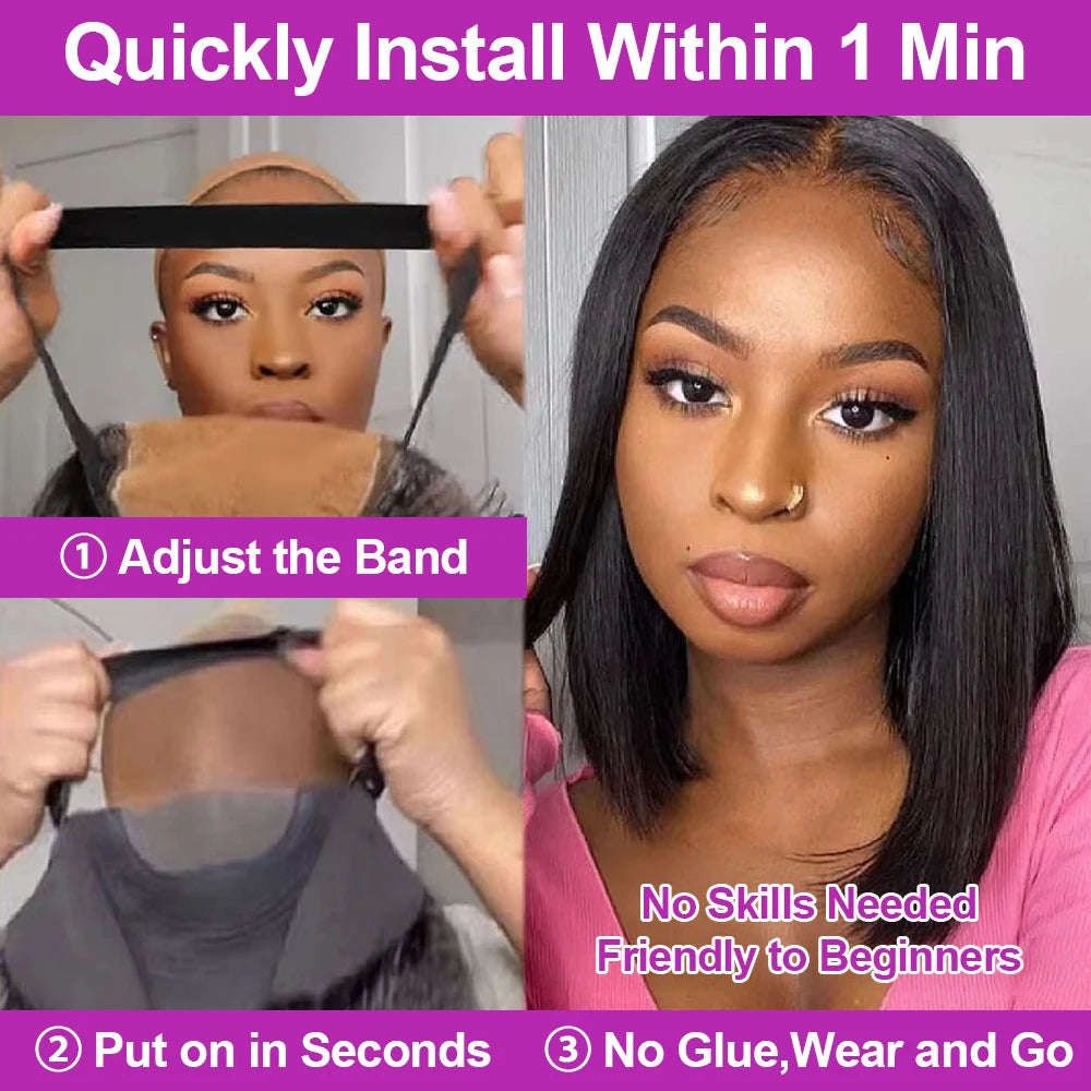 No Glue Brazilian HD Transparent 13x4 Bone Straight Short Bob Glueless Human Hair Wigs 13x6 Straight Lace Front Wigs For Women