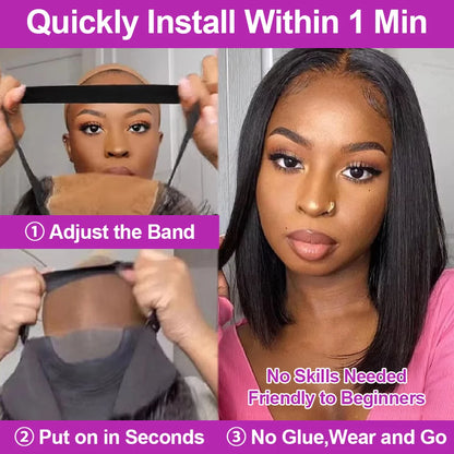 13x6 HD Lace Frontal Short Bob Wig Bone Straight Glueless Pre Cut 7x5 Closure Wig Ready to Wear 100% Human Hair Wig Preplucked