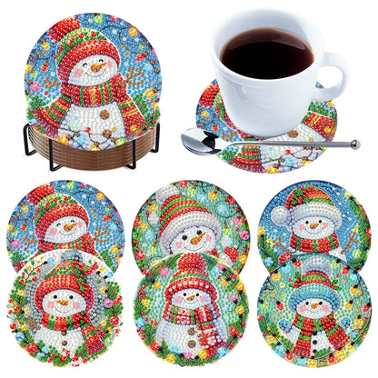 6Pcs Wooden Christmas Animals Diamond Painting Coasters DIY Coaster Diamond Dot Kits Round Diamond Art Coasters for Party Decor