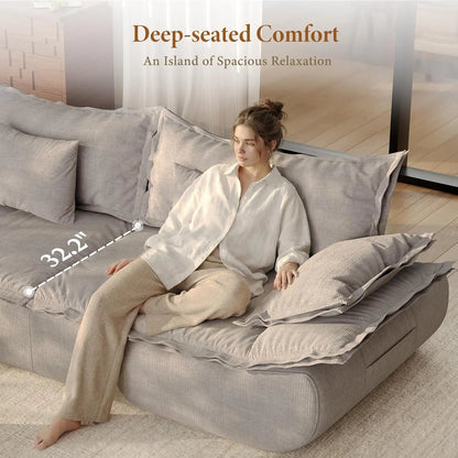 Modern 3-Seater Cloud Couch with Deep Seat, Comfy Chenille Upholstery, Curved Armrests, No Assembly Required, Light Grey