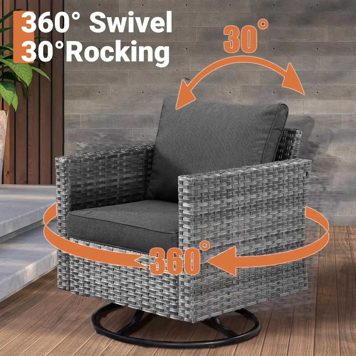 11 Piece Outdoor Patio Furniture Set with Fire Pit Table,Conversation Sectional Wicker Couch with Swivel Chairs,Modern Outside