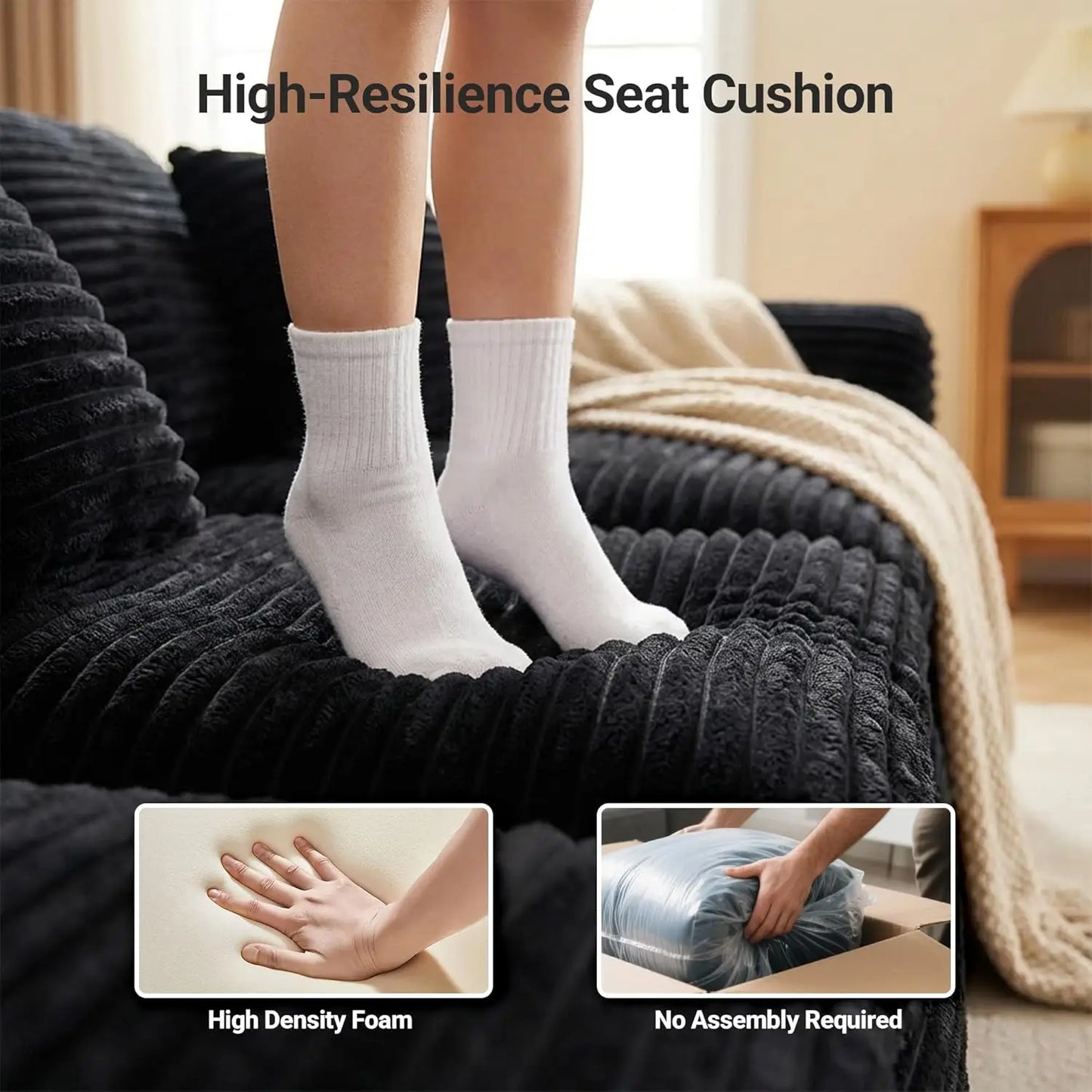 Boneless L-Shaped Modular Couch - 108 Inch Cloud Corduroy Sectional Sofa,Deep Seating Comfort, No Assembly, Ideal, Customized