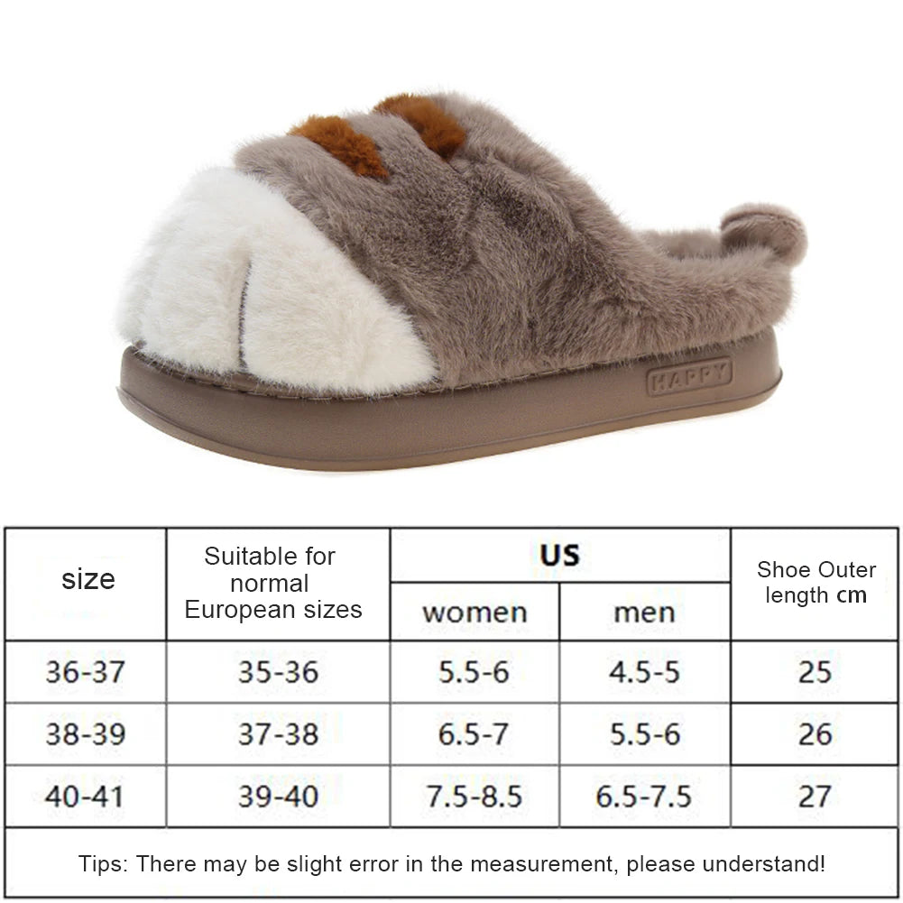 3D Cat Paw Slippers Warm Slip-on House Shoes Comfortable Furry Paw Couple Slippers Cute Paw Slippers for Autumn Winter for Home
