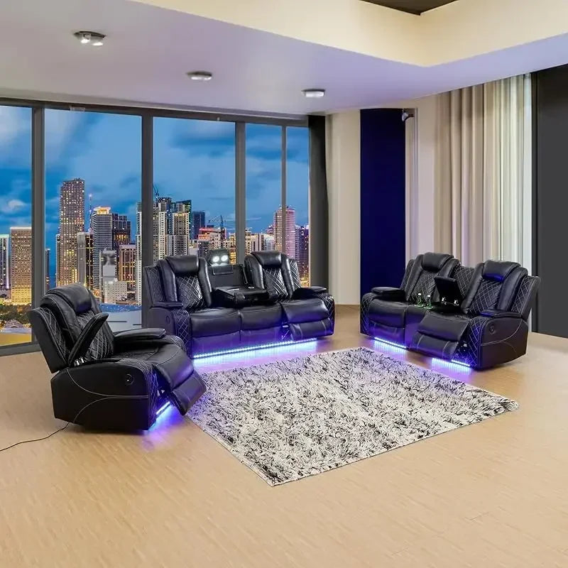 RPD4-Recliner sofa.Black Power Recliner Sofa Set for Living Room