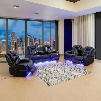 RPD4-Recliner sofa.Black Power Recliner Sofa Set for Living Room