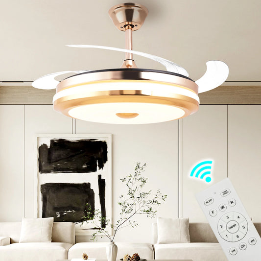 42 Inches Bladeless Ceiling Fans with LED Light, Modern Ceiling Fan, Stepless Color Changing, Dimmable, Timer Setting