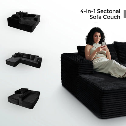 106" Cloud Couch Corduroy Modular Sectional Sofa L-Shape Boneless Couch with Wide Armrests and Cup Holders for, Customized