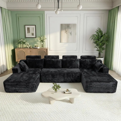134" Boneless Couch for Living Room, Oversized U Shaped Modular Cloud Sofa with Deep Seat, Ergonomic Memory Foam Sleeper Chair,