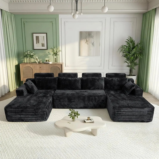 134" Boneless Couch for Living Room, Oversized U Shaped Modular Cloud Sofa with Deep Seat, Ergonomic Memory Foam Sleeper Chair,