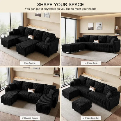 Corduroy U Shaped Couch with Reversible Chaises Sectional Couches for Living Room with Ottomans Customized Comfortable Sofa Set
