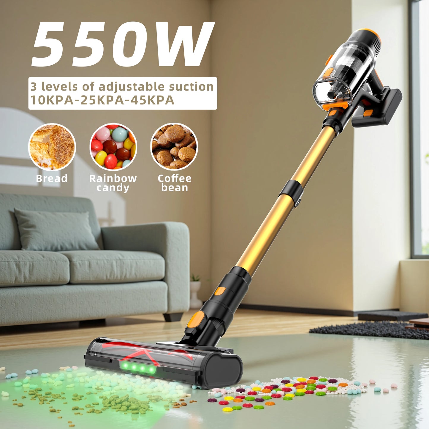 DSV112A Free-Standing Design Cordless Vacuum Cleaner 550W 45000PA – Powerful Brushless Motor, Handheld Home Vacuum