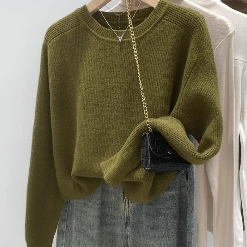 Loose-Fit Stylish Women's Autumn/Winter 2024 New Cropped Outer Wear Sweater Crew Neck Sensibility Niche Top