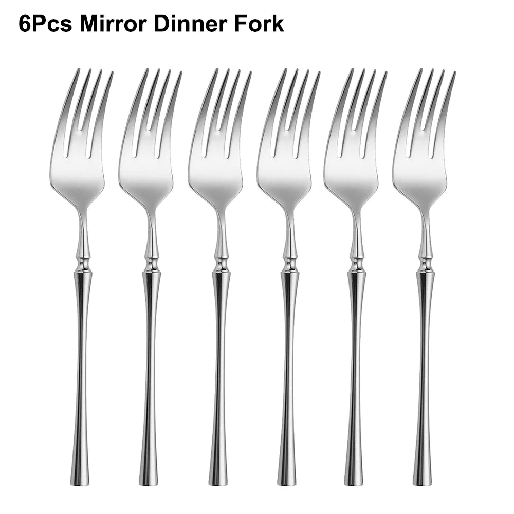 6/16/24Pcs Sliver Tableware Stainless Steel 304 Cutlery Matte Dinner Set Western Fork Spoon Mirror Flatware Dishwasher Safe