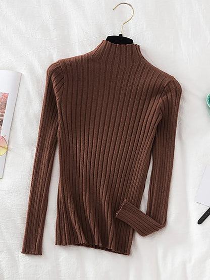 Croysier Pullover Ribbed Knitted Sweater Autumn Winter Clothes Women 2025 High Neck Long Sleeve Slim Basic Woman Sweaters Tops
