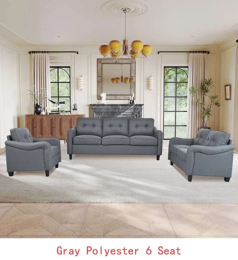 Modern 3-Piece Living Room Sofa Set - Sectional Couch, Loveseat & Accent Chair Furniture for Apartments - Comfortable & Stylish