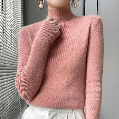 Solid Sweater Women Half Turtleneck Knitted Pullovers Harajuku Korean Thick Knitwear Autumn Winter Fashion Slim Jumpers