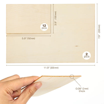 14pc Blank Plywood Unfinished Basswood Sheets for For Craft DIY Project Wood DIY Craft Accessories,
