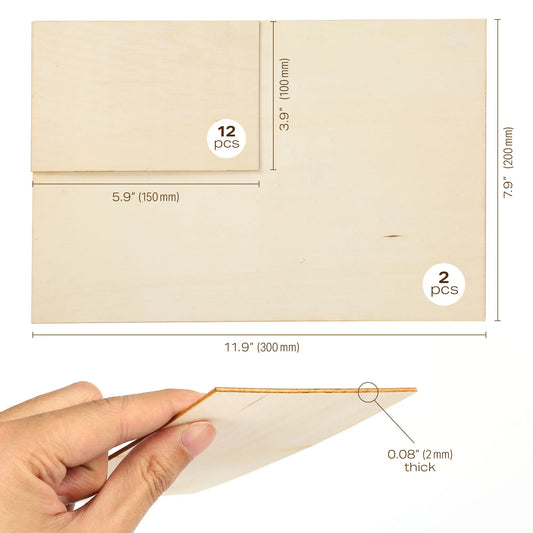 14pc Blank Plywood Unfinished Basswood Sheets for For Craft DIY Project Wood DIY Craft Accessories,