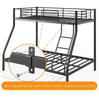 DHYL Bunk Beds Twin Over Full Size, Heavy Duty Metal Bunk Bed Frame for Adults, Space-Saving & No Box Spring Needed, Black