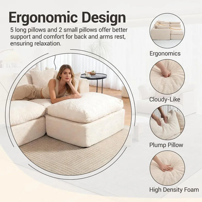113" Cloud Modular Sectional Sofa - Comfy L-Shape Boneless Couch w/Ottoman & Deep Fluffy Seat, No Assembly Required,Customized