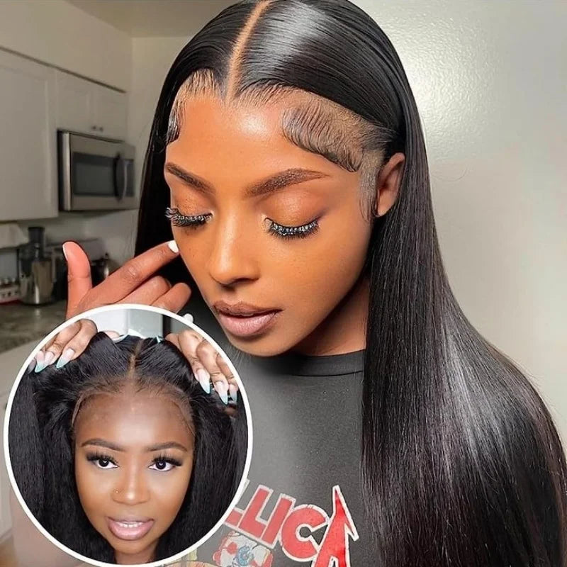 40 inch Glueless straight wigs 5x5 Pre-Cut HD Lace wigs human hair 220 density wear and go Brailian human hair wigs for women