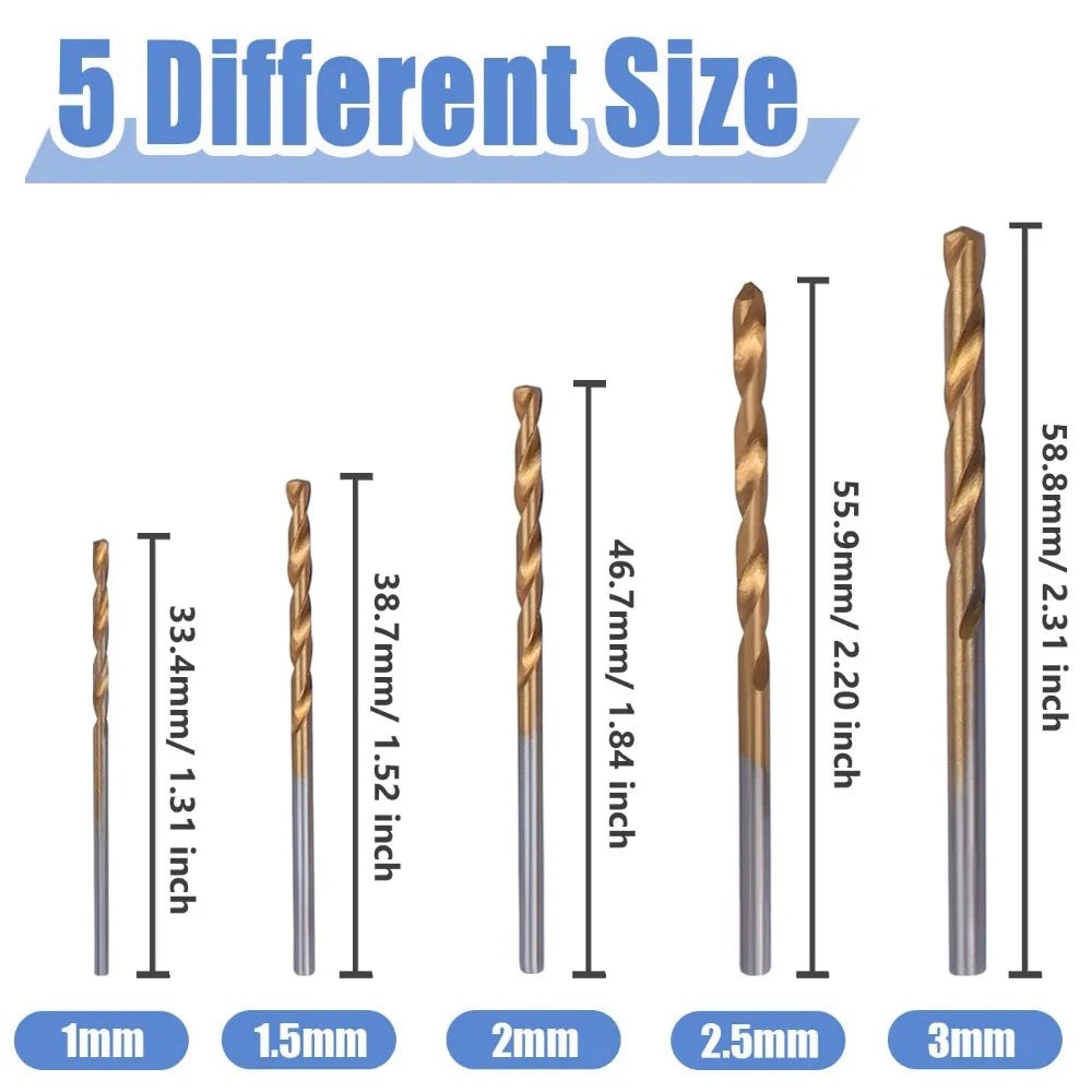 50pcs High Speed Steel Titanium-plated Mini Twist Drill BitSet,Handheld Electric Drill Accessories, StraightShank Drill Bit Set