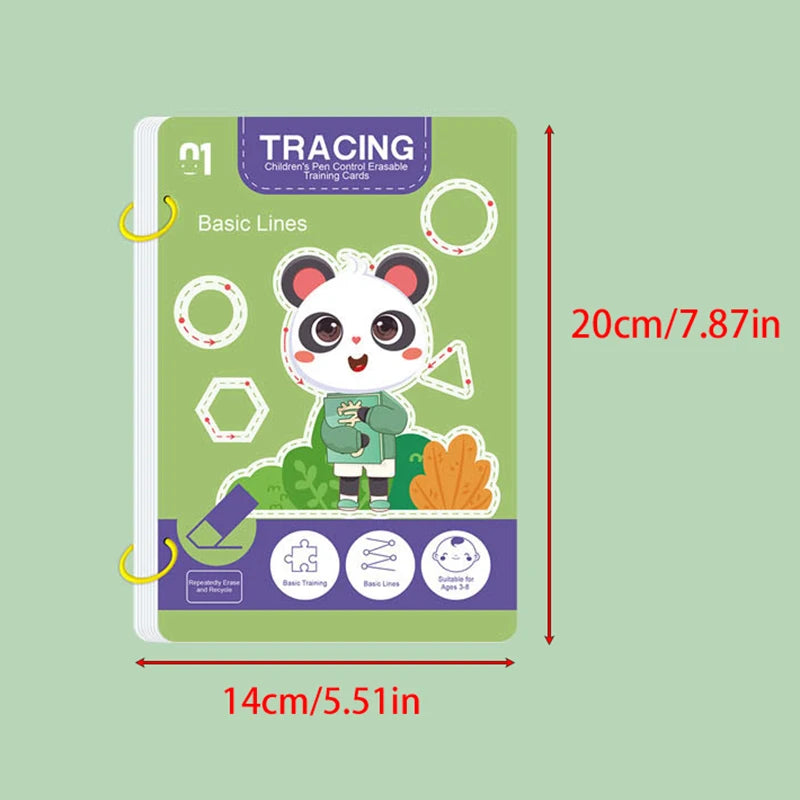 34-Page Children's Reusable Workbook Set with Erasable Pen - Early Learning of Writing and Drawing Skills Development, Educational Books for Pen Control Training, Innovative Learning - Perfect Choice for Christmas and Birthda