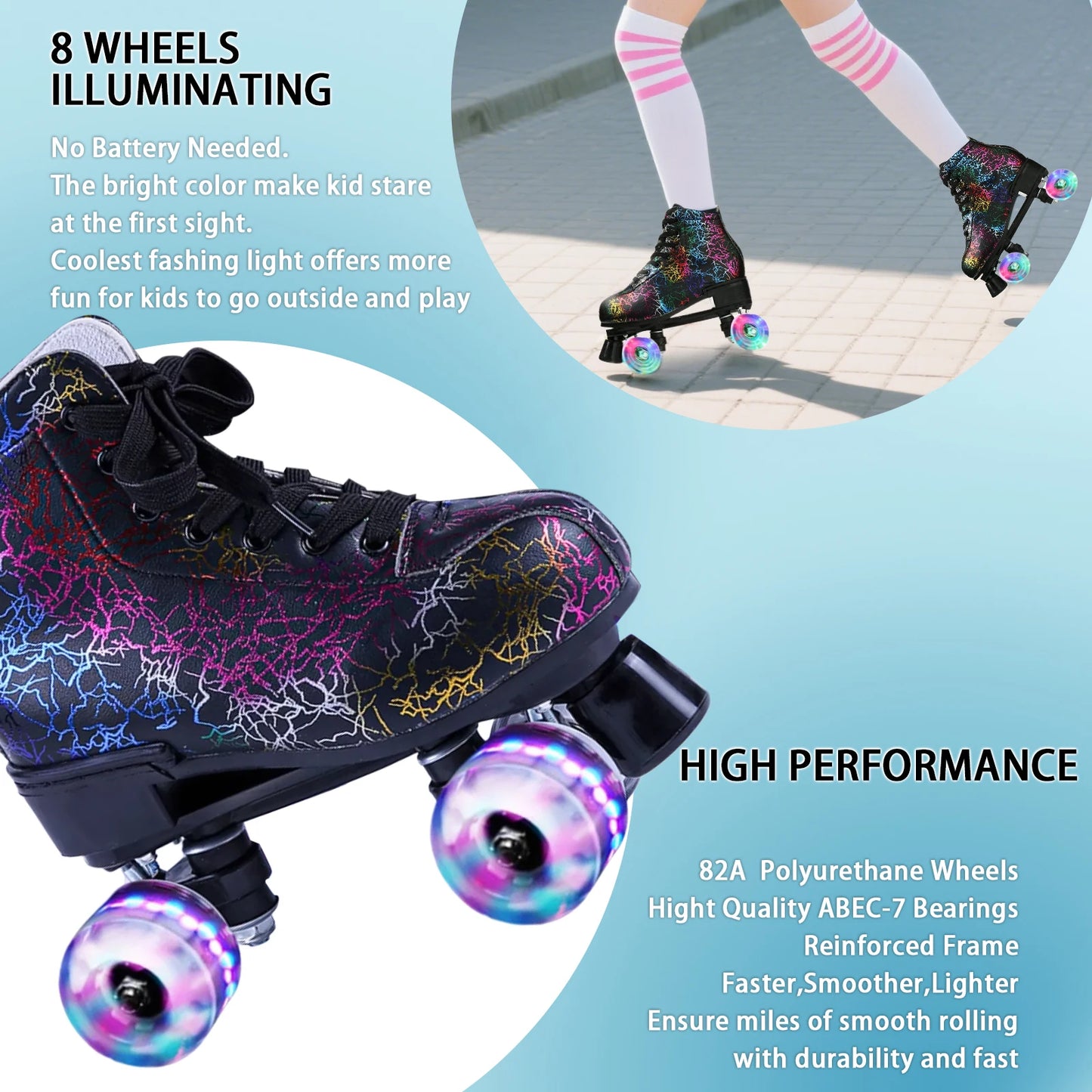 Zebra Printed Roller Skates Quad Skates Sneakers Flash Wheel Shoes Unisex Roller Skates PU Leather Roller Skates Skating Shoes