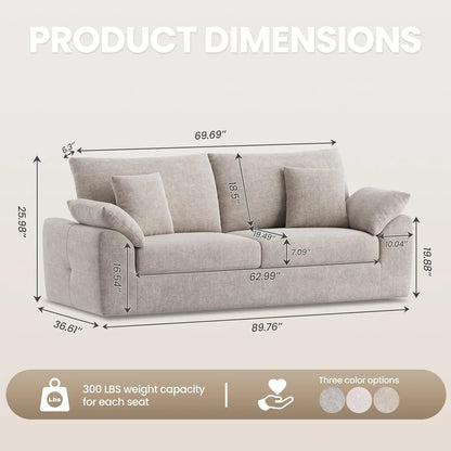 89.8" Modern Loveseat Sofa for Living Room, Cloud Boneless Couches with 4 Pillows, Mid Century Loveseat couches for, Customized