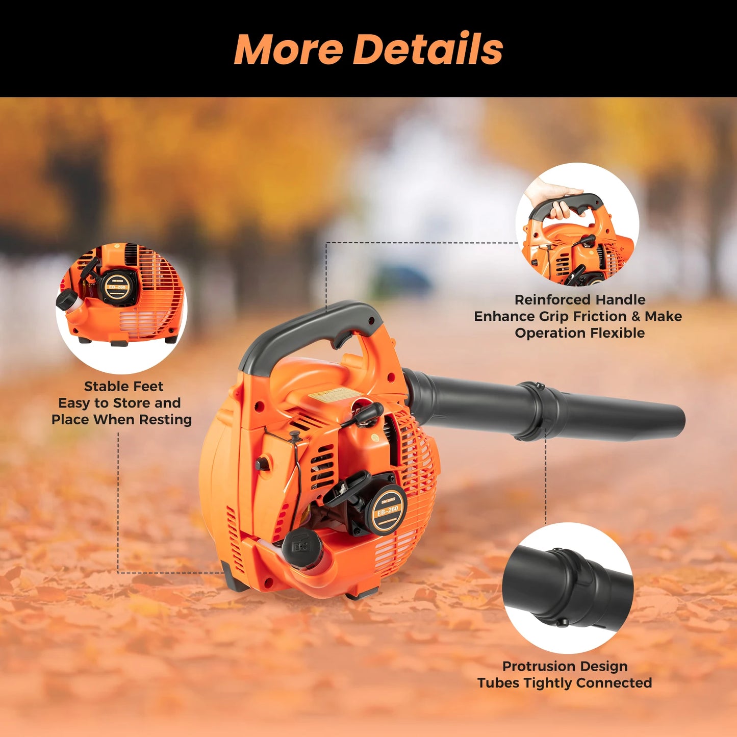 25.4CC 2-Stroke Gas Powered Leaf Blower Engine Handheld Blower Powerful Wind Snow Blower 7000rpm for Efficient Lawn and Garden