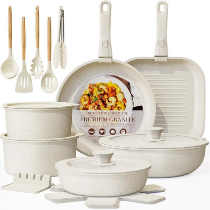 23 Pcs Pots and Pans Non Stick Ceramic Cookware Set Detachable Handle, RV Stackable Kitchen Cooking Set Removable Handles, Oven