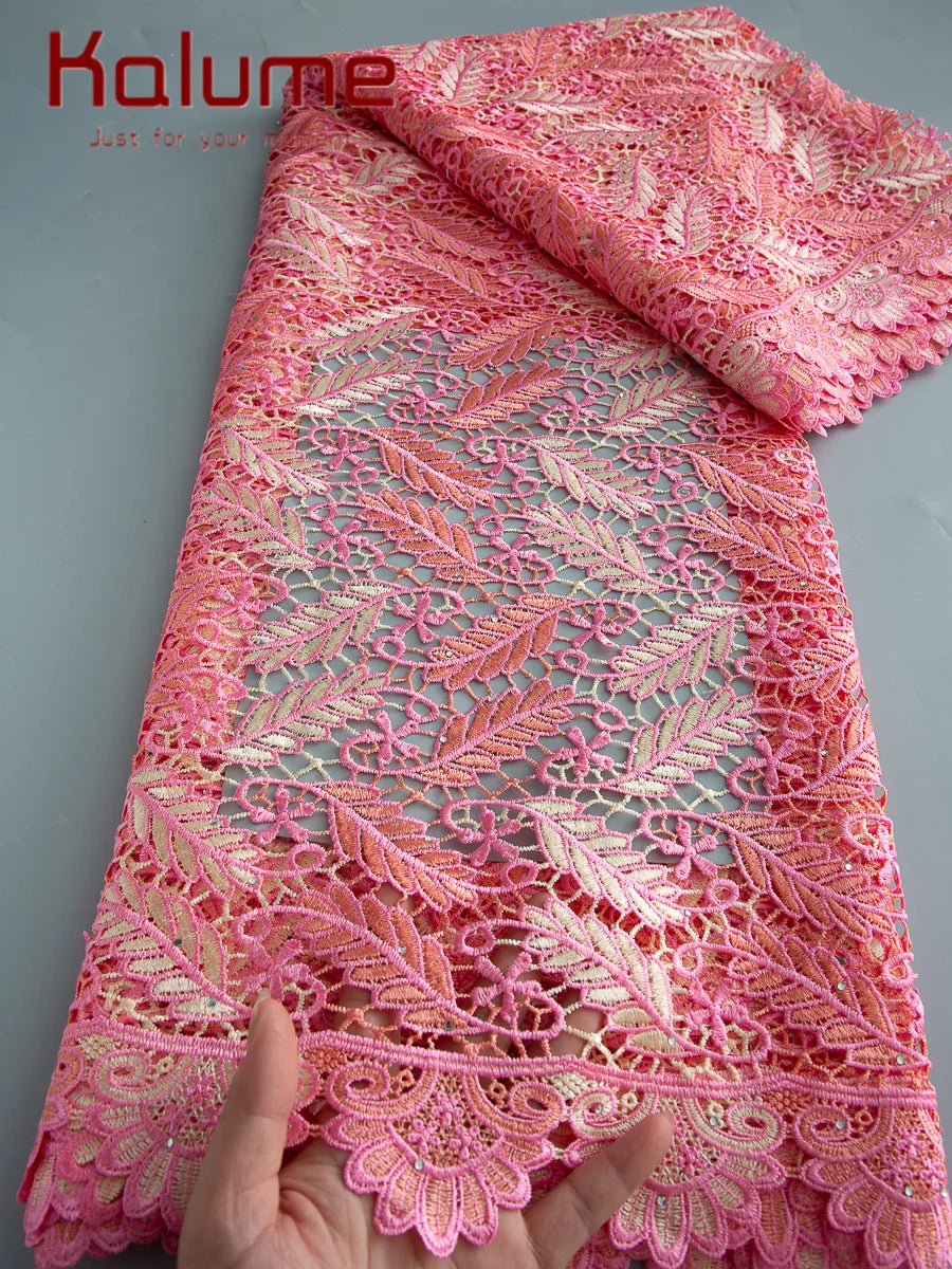 Kalume 2025 African Cord Lace Fabric with Sequins Nigerian Guipure Lace Fabric Ship From U.S. for Sewing Luxury Dress F3666