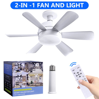 Socket LED Ceiling Fan Light E26 with Remote, Dimmable, 3 Colors, Speed Change, Suitable for Living Room, Study, Household Use
