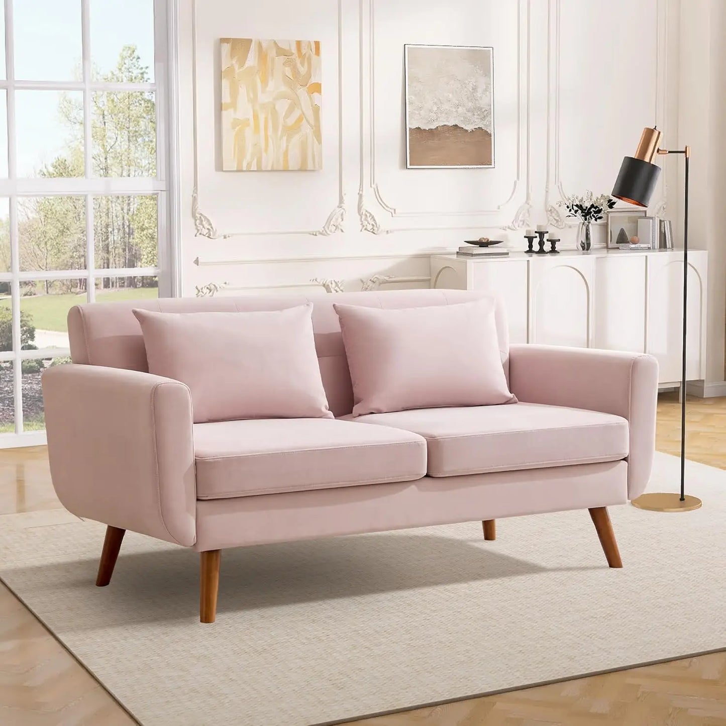 65"W Loveseat Sofa, Mid Century Modern Couches Love Seats For Living Room, Button Tufted Upholstered Small Couch, Customized