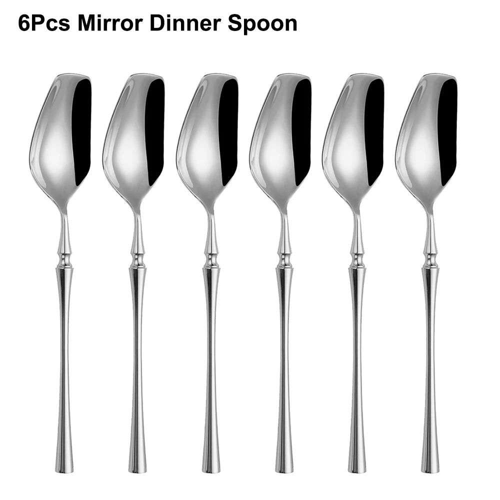 6/16/24Pcs Sliver Tableware Stainless Steel 304 Cutlery Matte Dinner Set Western Fork Spoon Mirror Flatware Dishwasher Safe