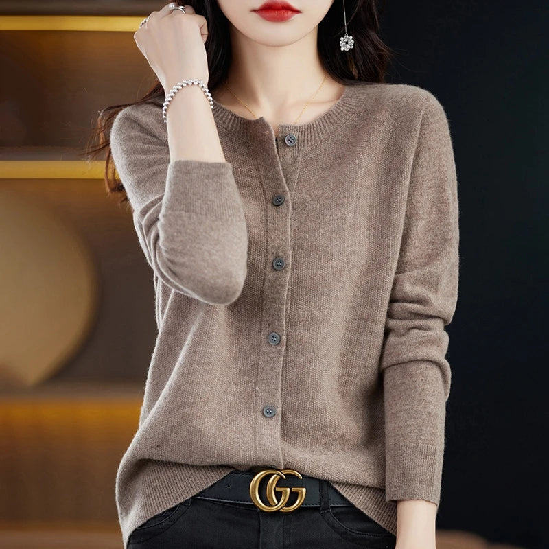 High-Grade Knit Sweater Crewneck Cardigan Coat Autumn And Winter New Middle-Aged And Elderly Women's Fashion ZD060