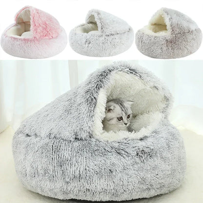 Autumn and Winter soft plush pet bed and pet bed Winter warm and cold plush comforter nest Shell cat nest semi-enclosed cat nest