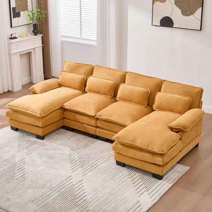 Modern U Shape Sectional Sofa Cloud Couch, 110" Upholstery Chenille Fabric Modular Couch, Comfy 4 Seat Sleeper Sofa With Double