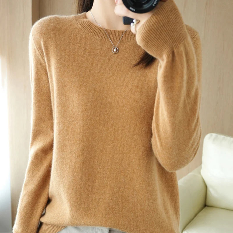 Autumn Winter Basic Knitted Pullover Women Solid Color Round Neck Sweater Woman All Match Long Sleeve Knitwear Bottoming Shirt