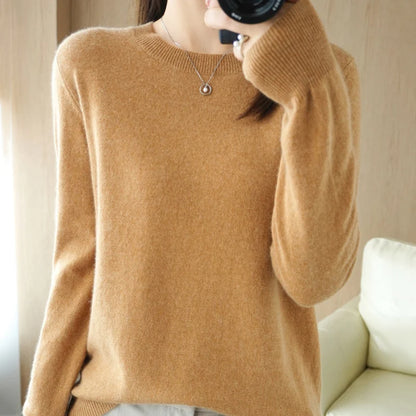 Autumn Winter Basic Knitted Pullover Women Solid Color Round Neck Sweater Woman All Match Long Sleeve Knitwear Bottoming Shirt