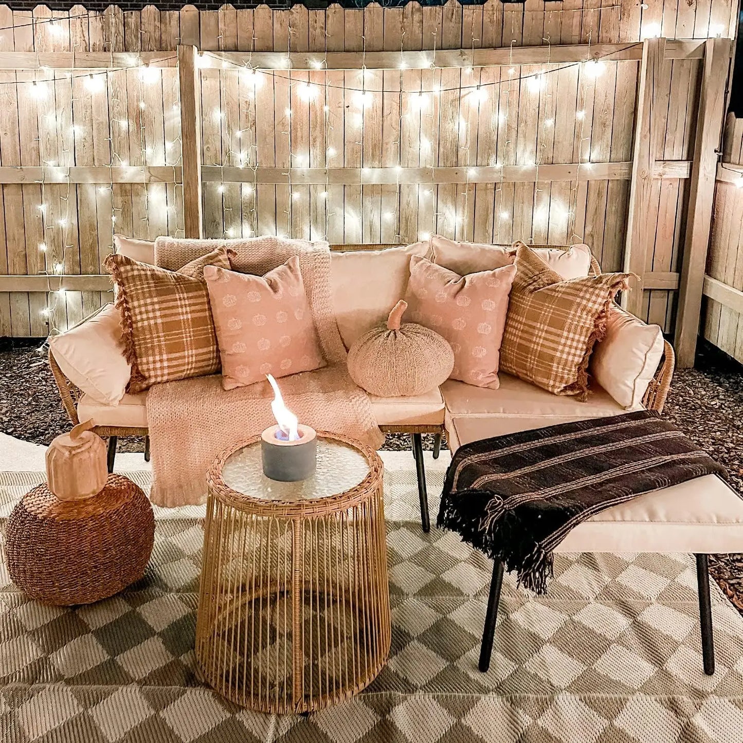 3 Pieces Patio Furniture Set, Outdoor Wicker Conversation Sectional L-Shaped Sofa with 4 Seater