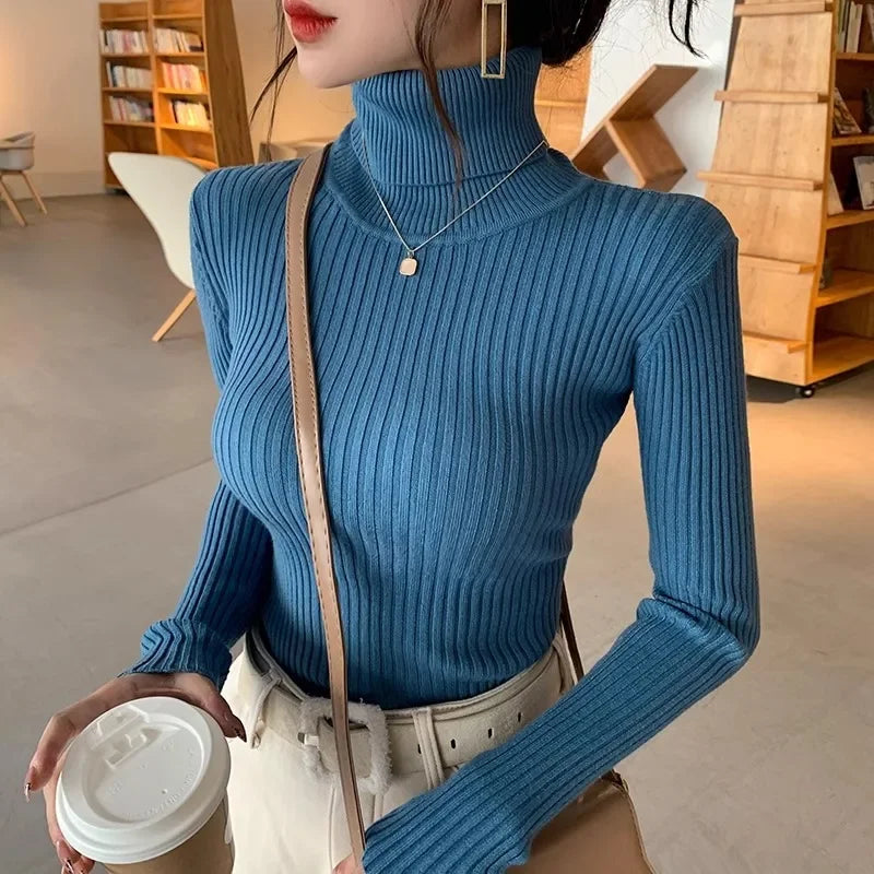 2025 Casual Slim Knitted Pullover Autumn Winter Thick Turtleneck Sweater Base Sweater Korean Style Simple Base Layer Warm Tops