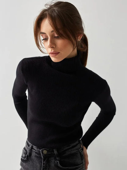 2025 Autumn Winter Turtleneck Sweaters Slim Versatile Tops Women Soft Warm Pullover Ribbed Knitted Simple Elegant Women Sweater