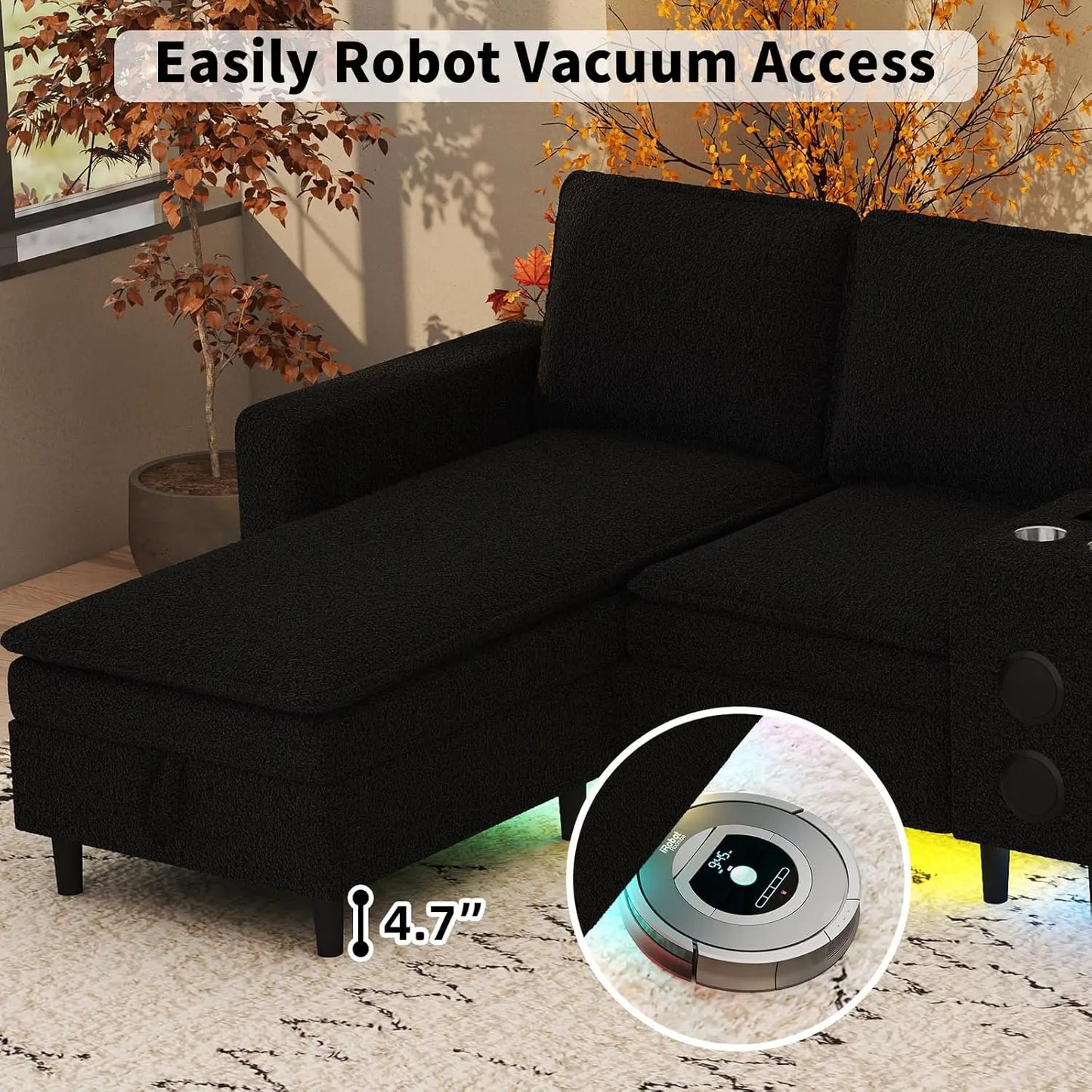 Sectional Couches for Living Room, 6 Seat Sectional Sofa with Bluetooth Speaker/RGB Light/Charging Station, Teddy, Customized