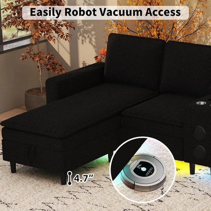 Sectional Couches for Living Room, 6 Seat Sectional Sofa with Bluetooth Speaker/RGB Light/Charging Station, Teddy, Customized