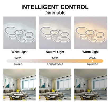 Ceiling Fan Light LED Nordic Modern Ceiling Fan Lamp 6 Rings Ceiling Fan Light for Bedroom Living Room Dining Room