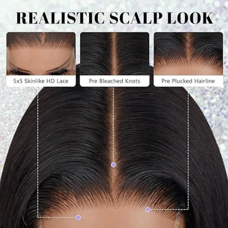 40 inch Glueless straight wigs 5x5 Pre-Cut HD Lace wigs human hair 220 density wear and go Brailian human hair wigs for women