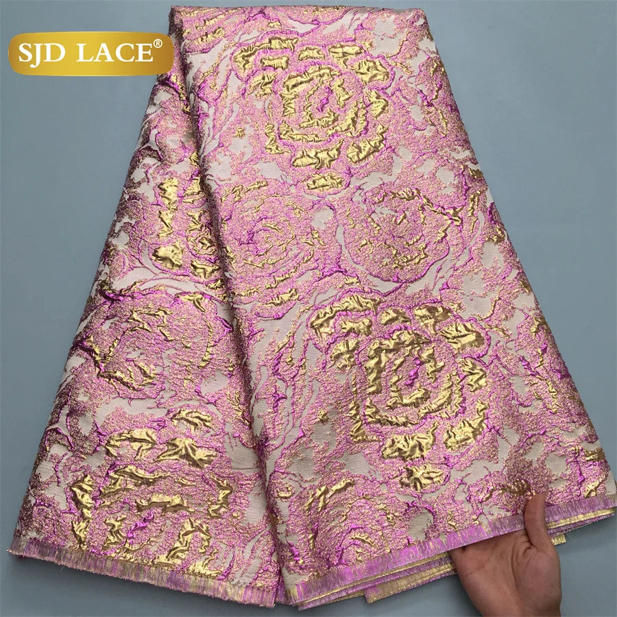 SJD LACE Nigerian Brocade Lace Fabric 2025 High Quality French Gilded Jacquard Lace Damask Dress For Women Wedding Party Sew4096